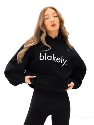 Embroidered Logo Street Style Logo Oversized Hoodie - Black
