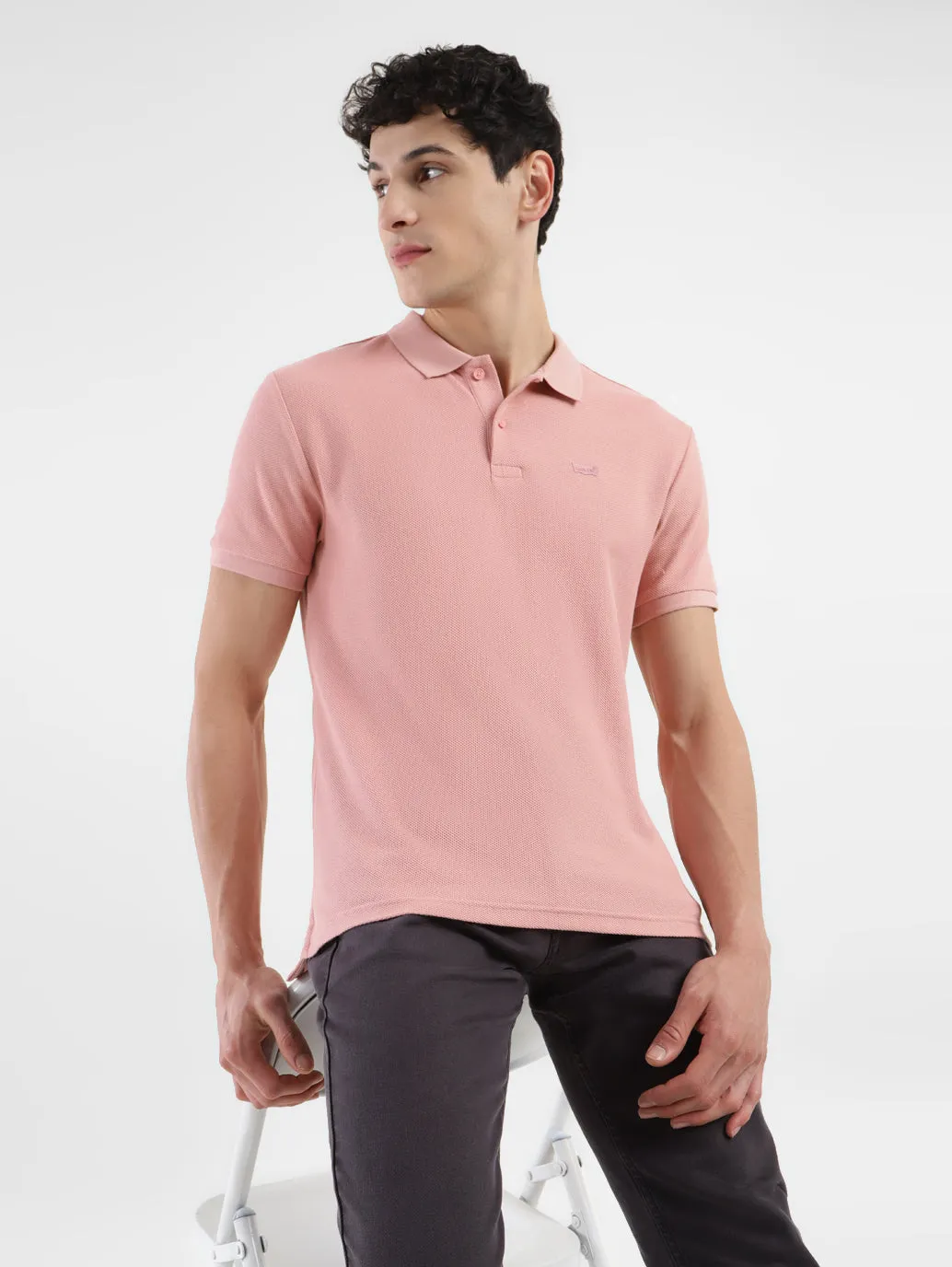Breathable Underarm Vents Men's Textured Slim Fit Polo T-Shirt