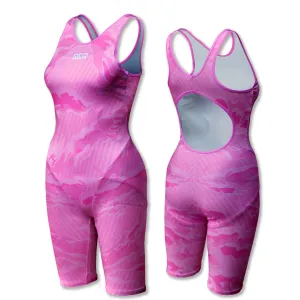 Bold-Hues PinkWave Women's Open Back Kneeskin Tech Suit Swimsuit