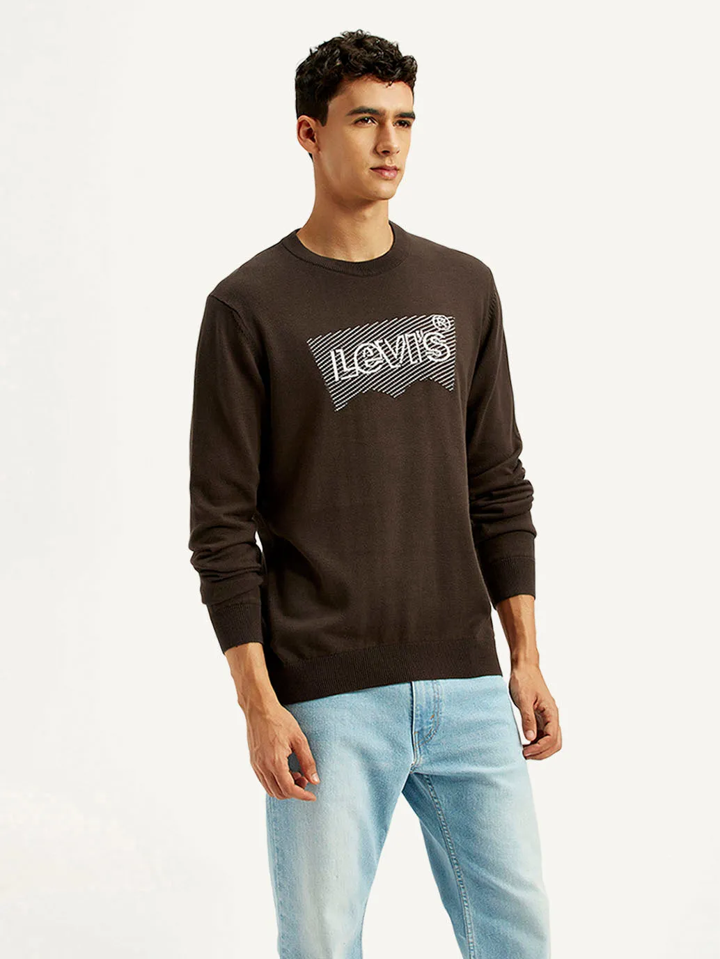Outdoor Motion Men's Graphic Print Brown Round Neck Sweatshirt