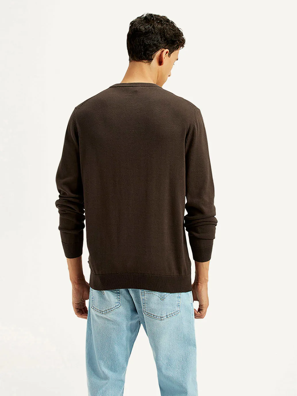 Men's Graphic Print Brown Round Neck Sweatshirt Warm Layer Bat like
