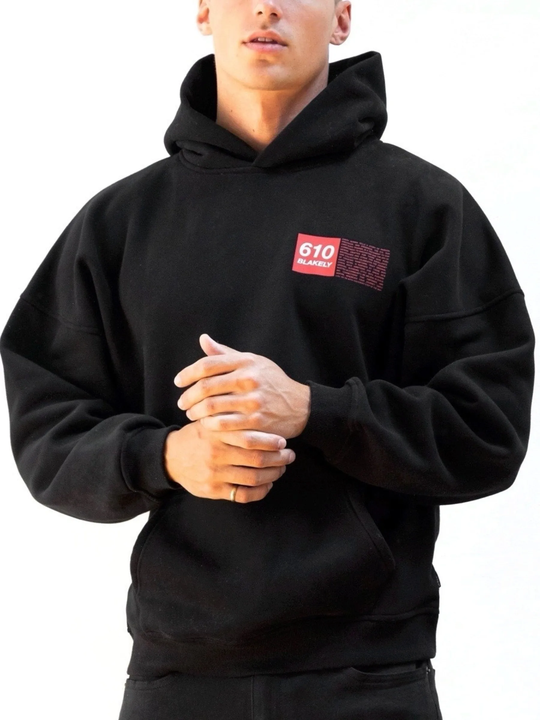 Tribeca 610 Relaxed Hoodie - Black Reinforced Hood Ribbon Details