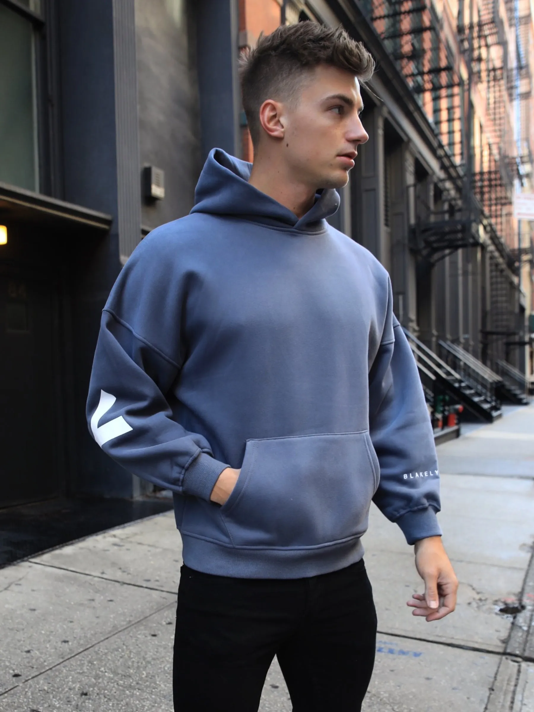 Idris Oversized Hoodie - Blue Rugged Texture Street Ready