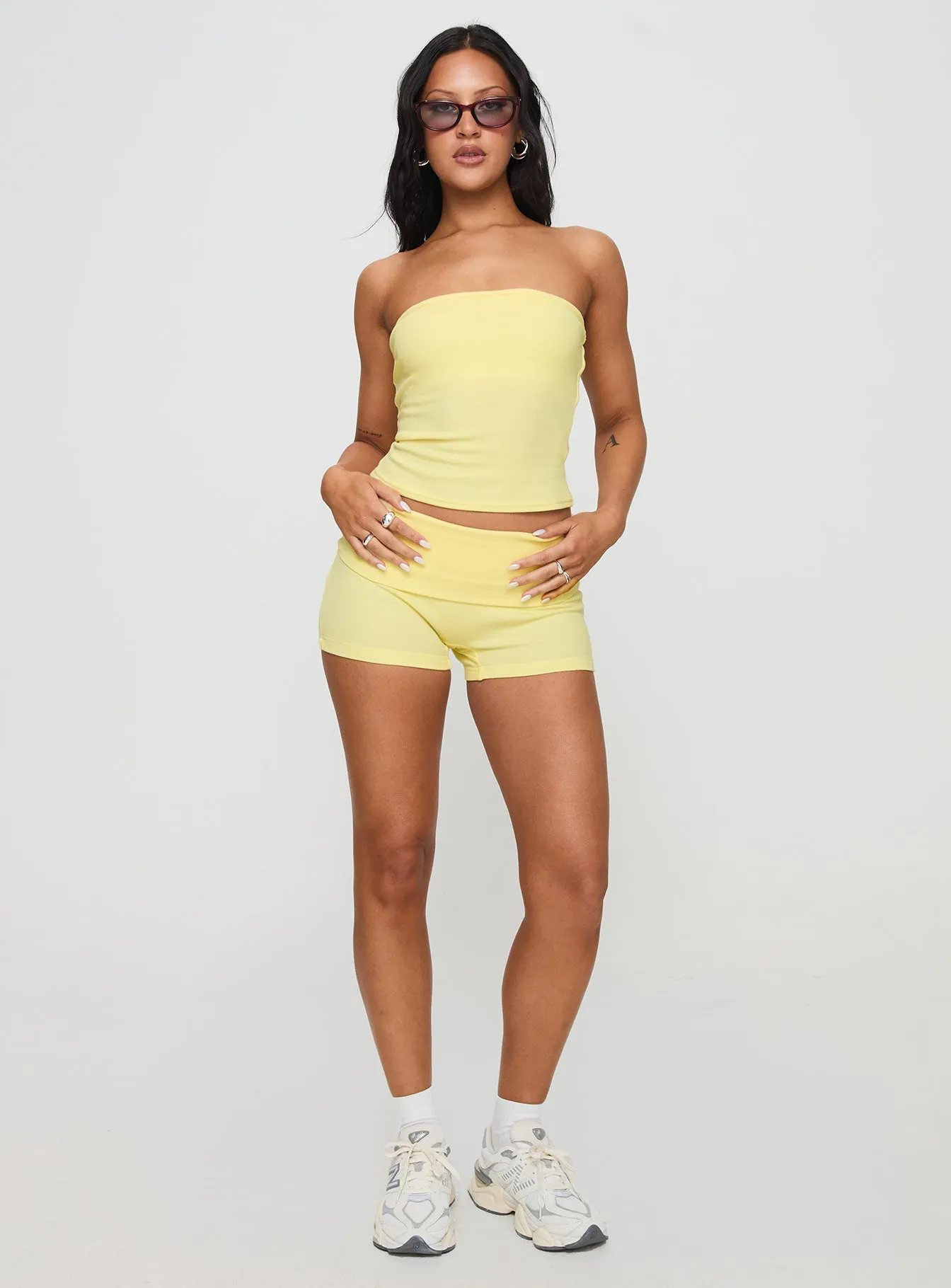 Sky Mood Reinforced Stitching Baseline Low Rise Rib Shorts Yellow