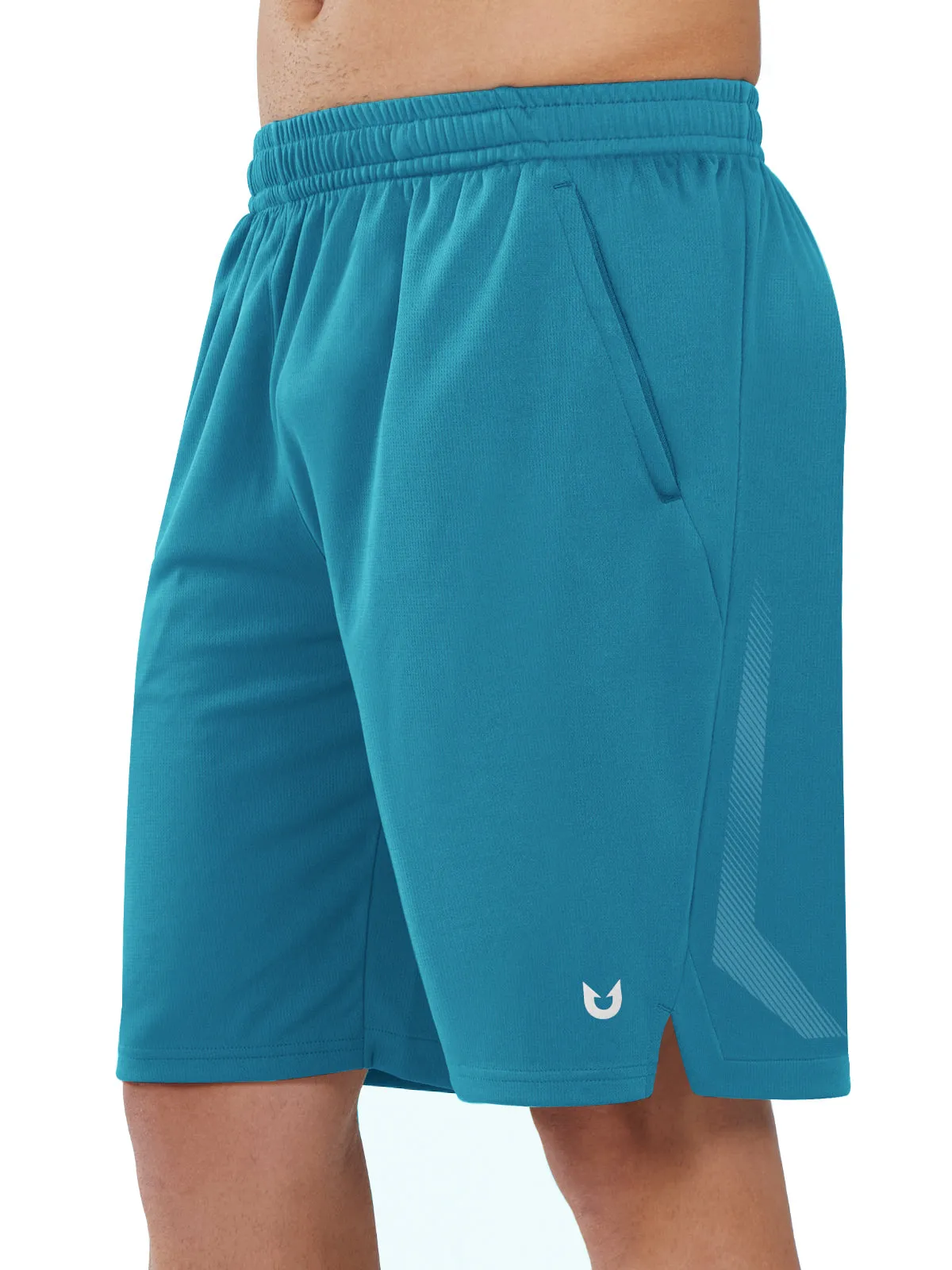 Flexible Movement Cut Men's Tennis 10" Long Mesh Shorts with Pockets for Basketball Workout