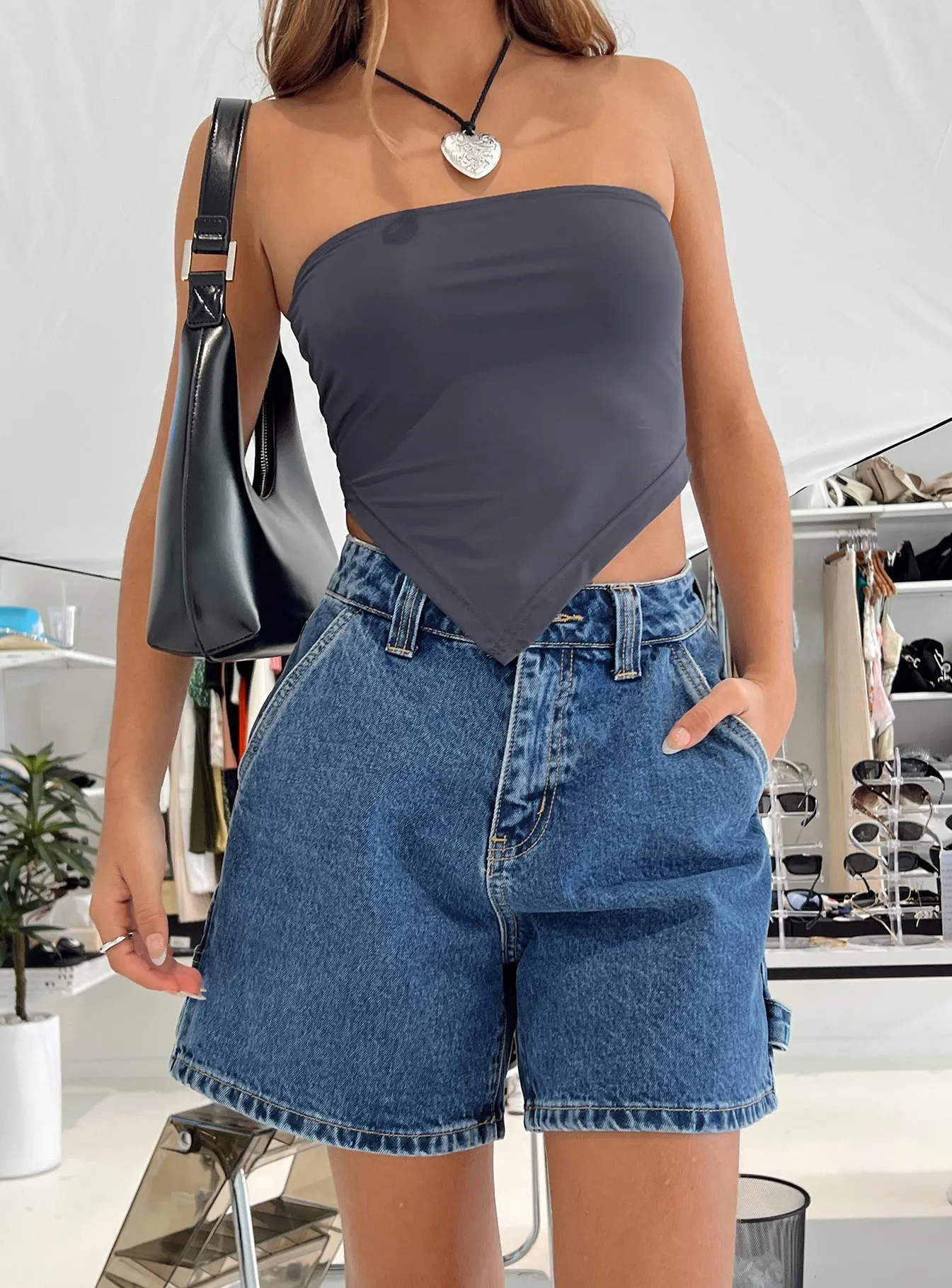 PunctureResistant Fabric Lou Carpenter Denim Shorts Mid Wash