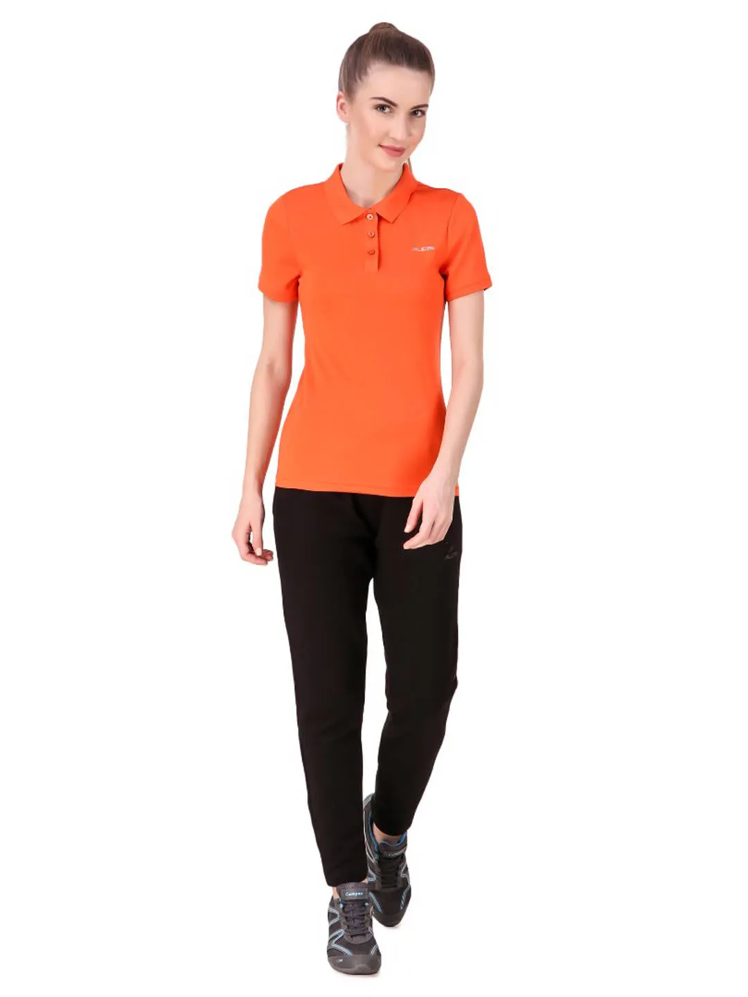 SnagProof Material Alcis Women Orange Solid Polo Collar Sports T-shirt