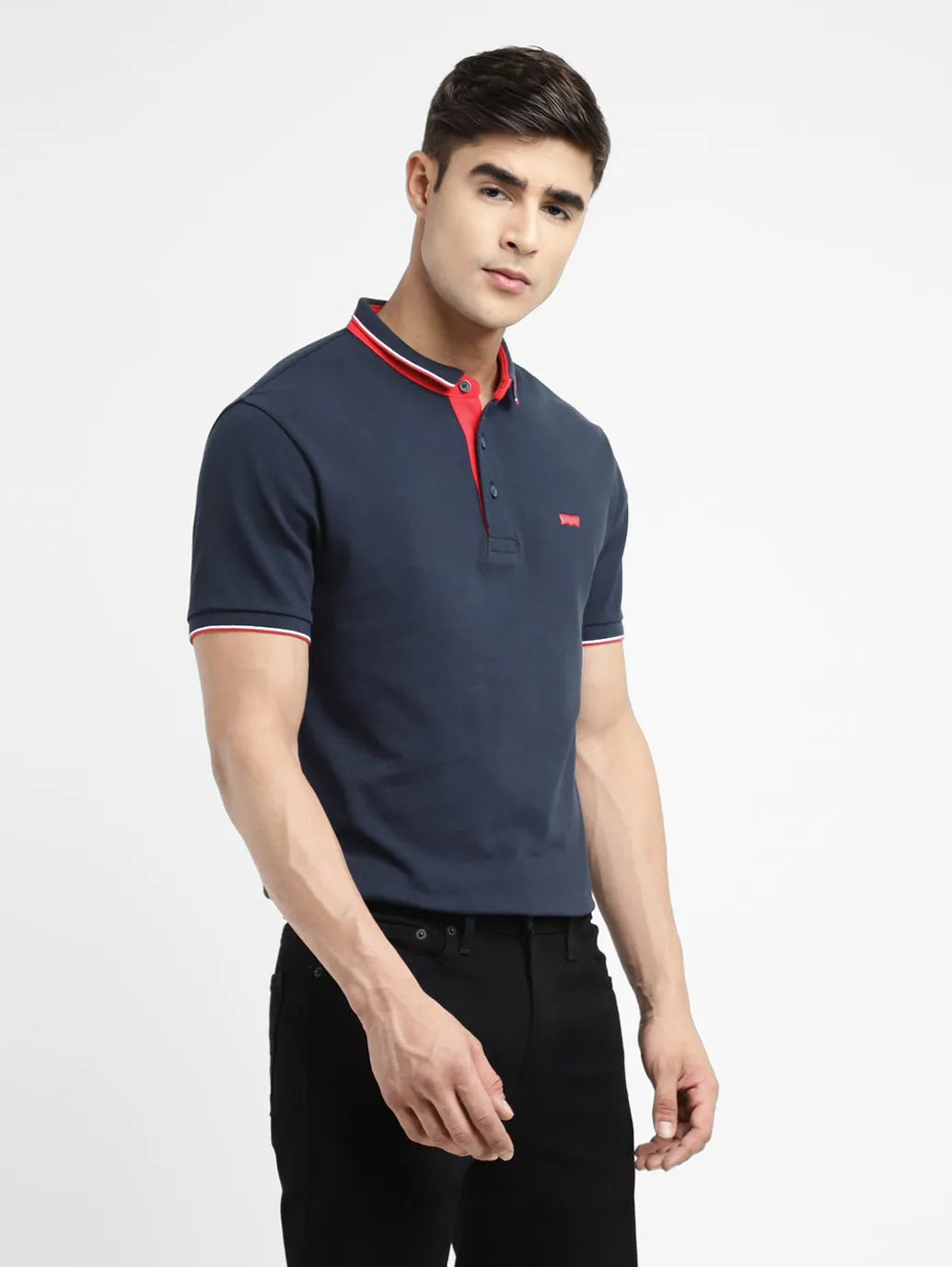 Men's Solid Polo Navy T-shirt Preppy Style Beach Ready