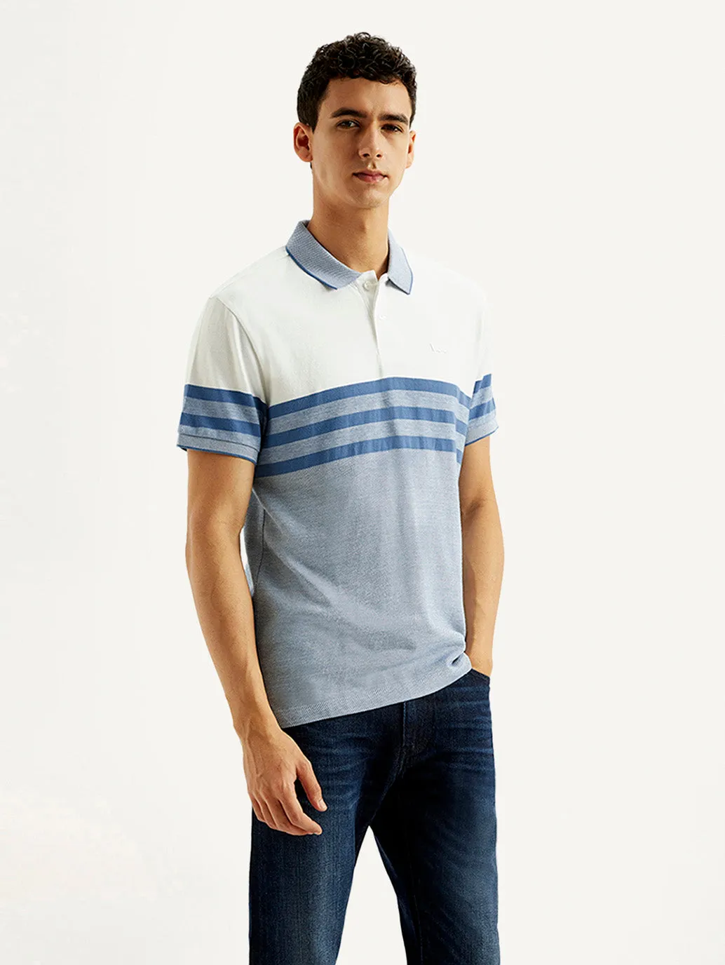 Breathable Airflow Channels Men's Striped Slim Fit Polo T-shirt