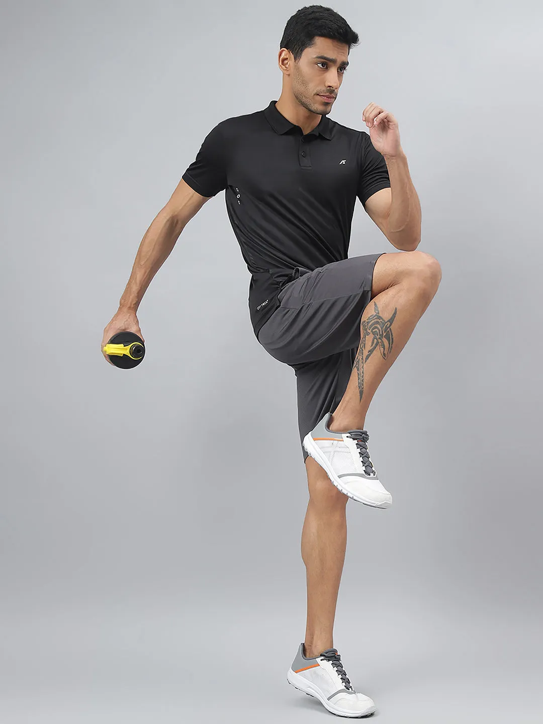 Alcis Men Black Drytech  Anti-Static Slim-Fit Running Polo T-Shirt Summer Staple