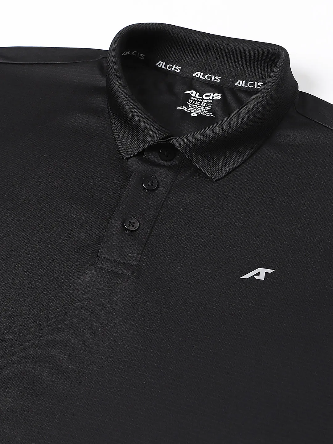Alcis Men Black Drytech  Anti-Static Slim-Fit Running Polo T-Shirt Stylish Collar Athletic Fit