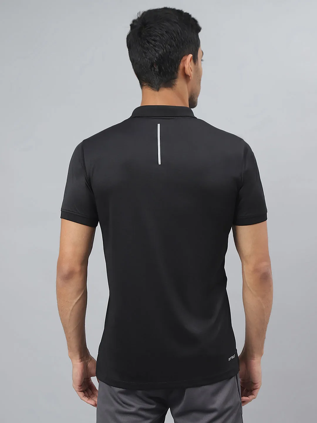 Alcis Men Black Drytech  Anti-Static Slim-Fit Running Polo T-Shirt Performance Fabric