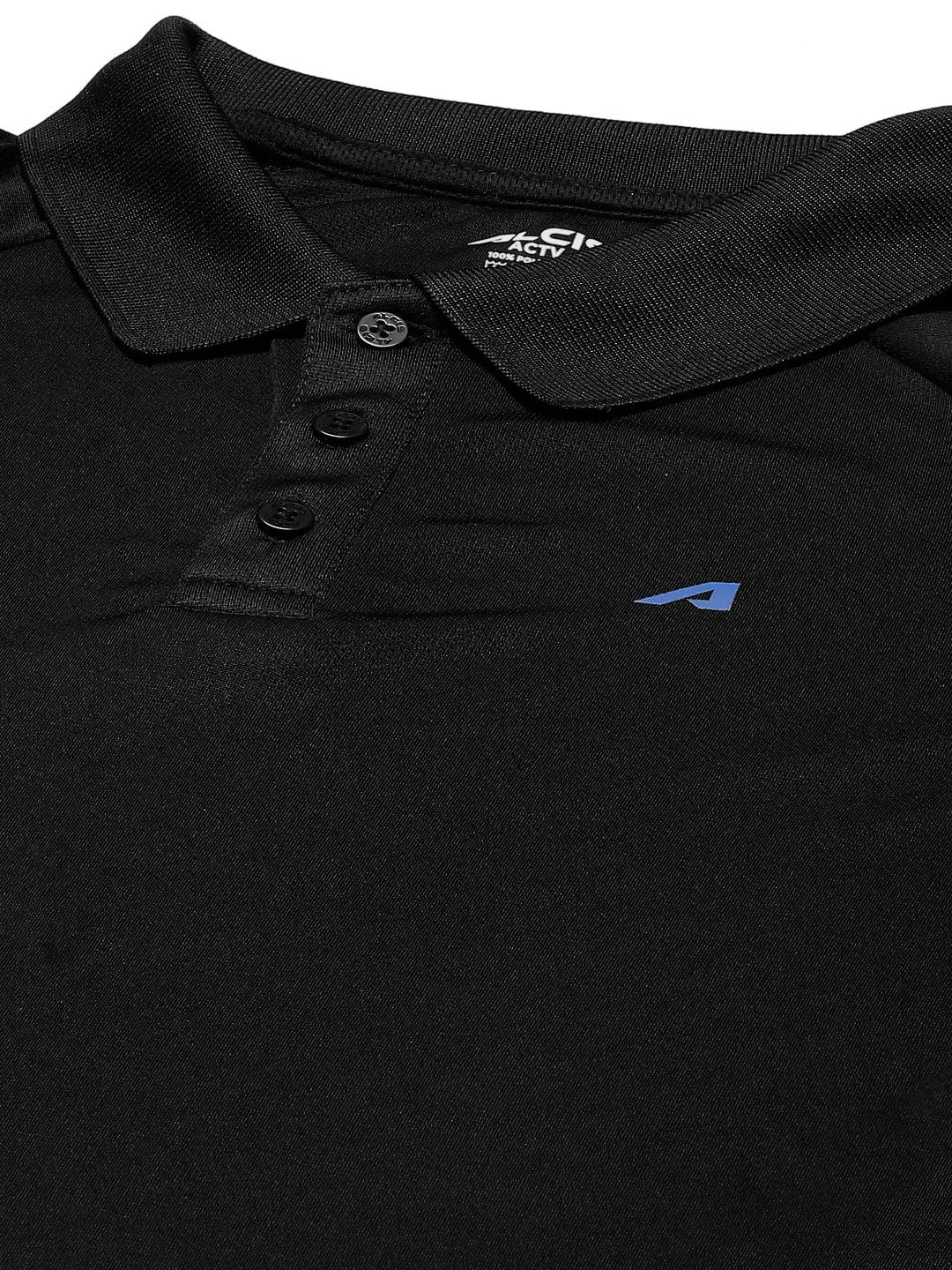 Alcis Men Black Solid Polo Collar T-shirt SoftCheckered Weave