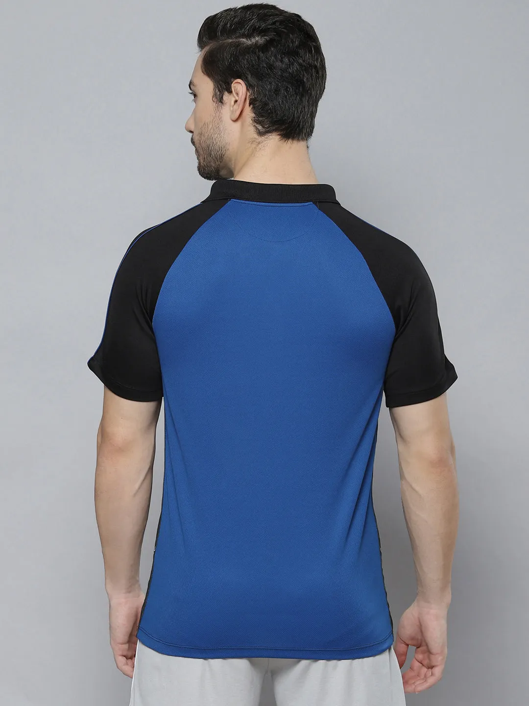 Club Attire UVBlocking Fabric Tech Alcis Men Black Solid Polo Collar T-shirt