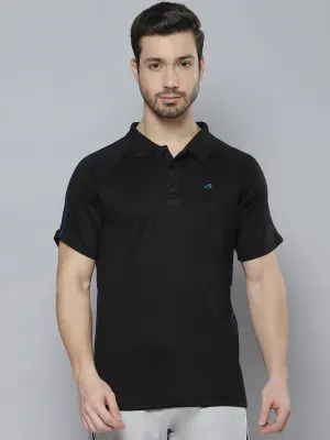 Alcis Men Black Solid Polo Collar T-shirt Curved Hemline Advanced Moisture Management