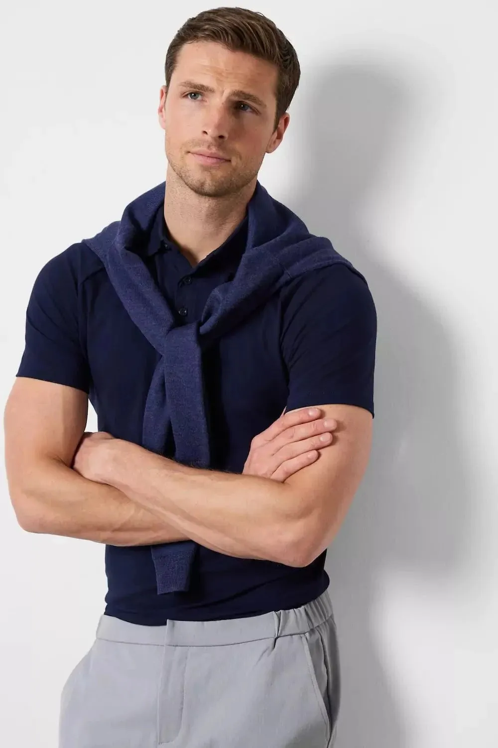 Matte Surface Texture Athletic Fit Polo Shirt in Navy