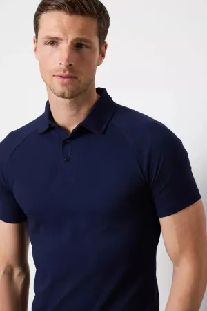 Athletic Fit Polo Shirt in Navy Stylish Neckline