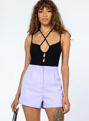DoubleLayered Fabric Layered Paneling Mahalia Shorts Purple