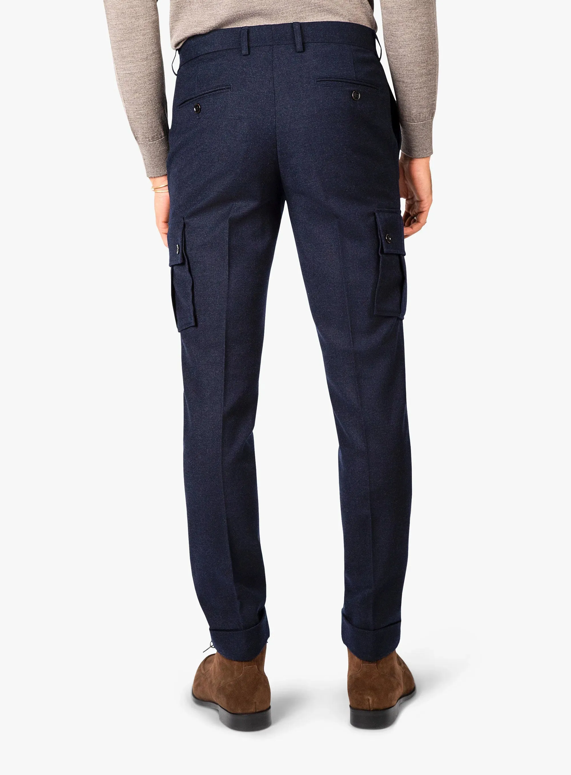 Ultra Soft Texture Isla Flannel Cargo Navy Trousers