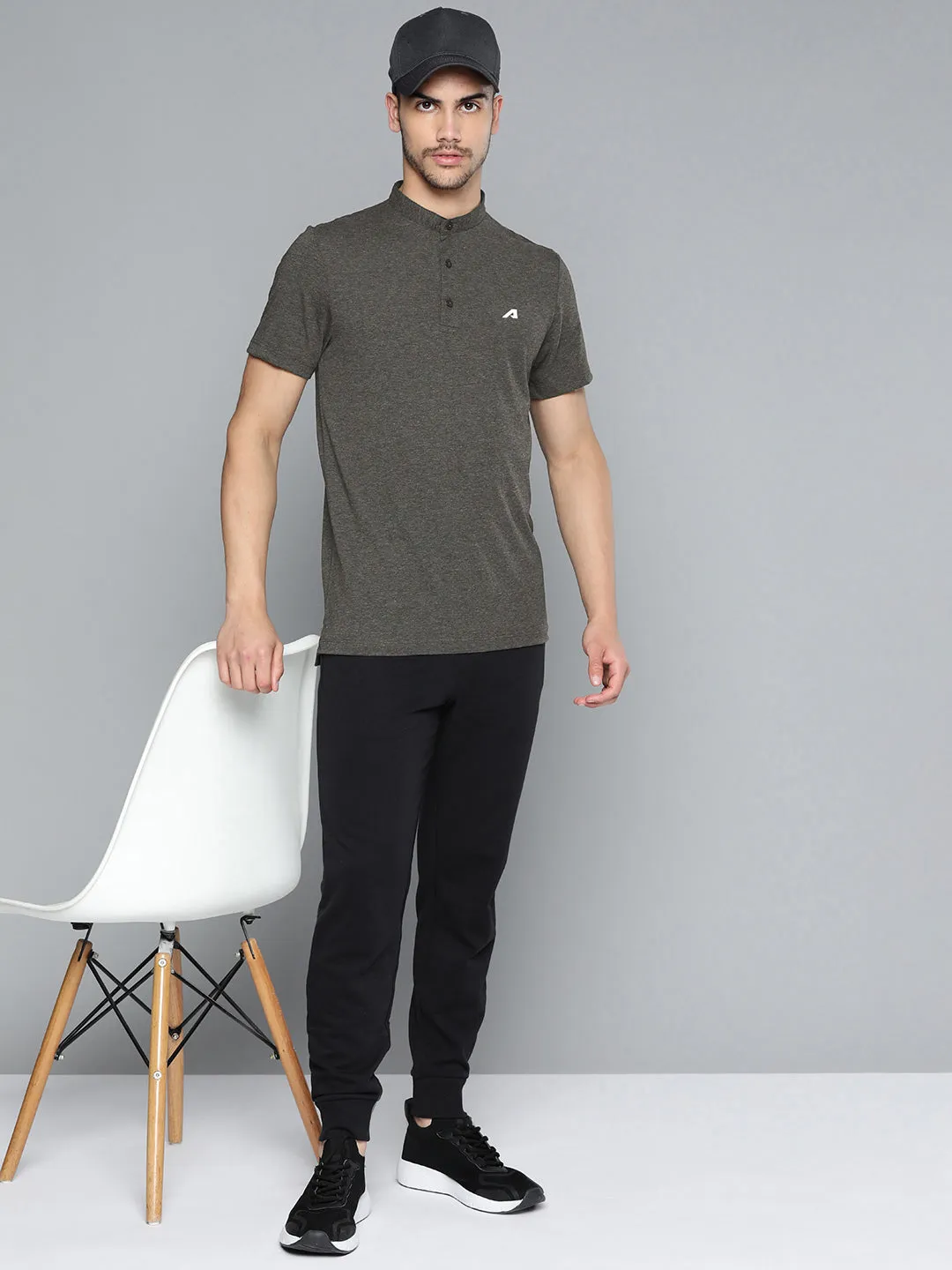 Charcoal Polo Collar Dry Tech Yoga or Gym T-shirt Dressy Casual