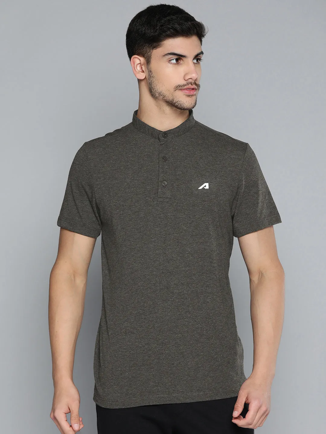 Charcoal Polo Collar Dry Tech Yoga or Gym T-shirt Layering Essential Classic Fit