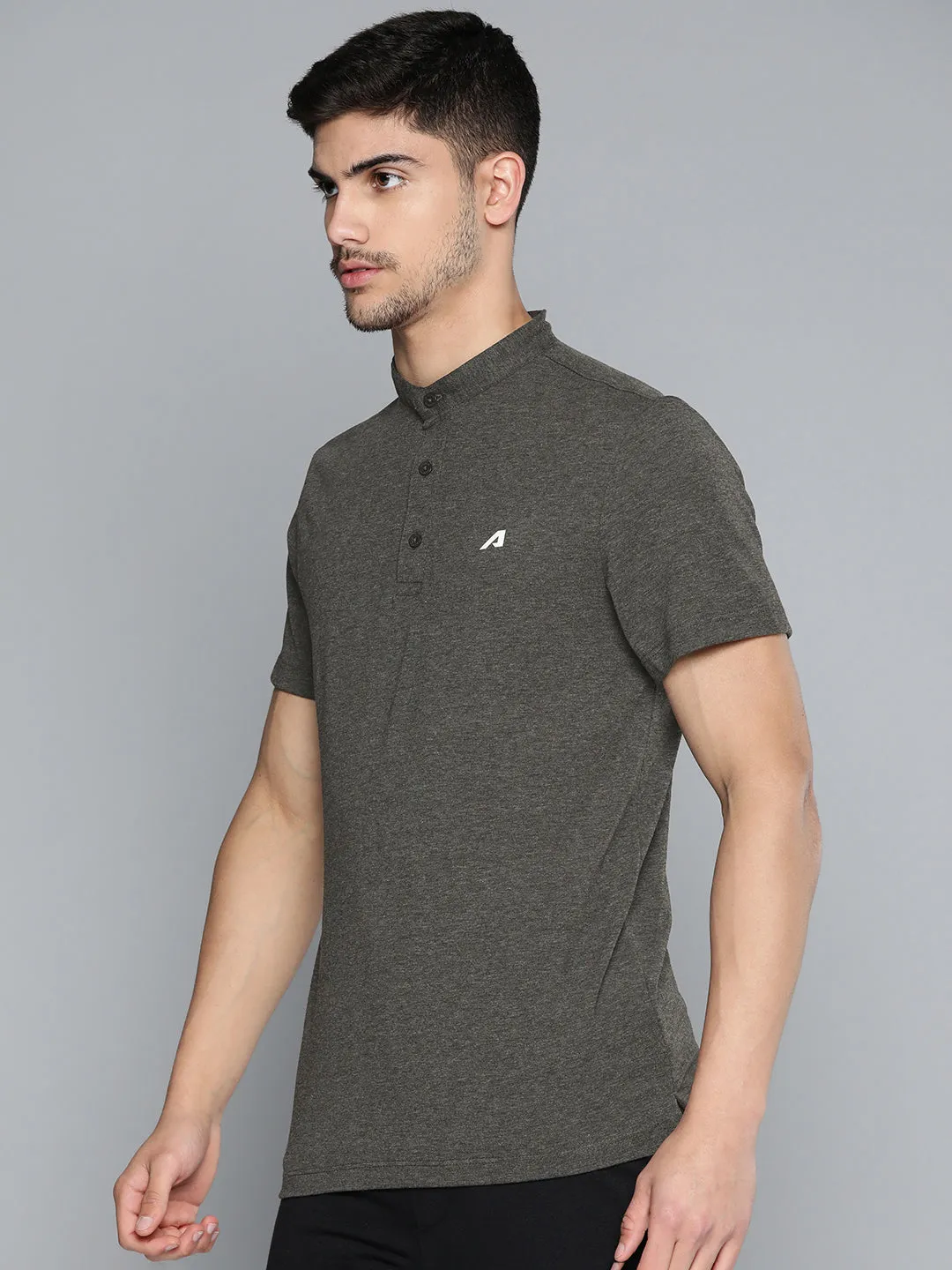 Charcoal Polo Collar Dry Tech Yoga or Gym T-shirt Thermoregulating Fabric