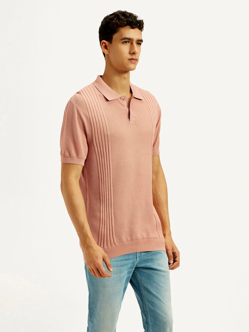 Barrel Cuff Design Summer Outing Men's Redloop Textured Slim Fit Polo T-Shirt