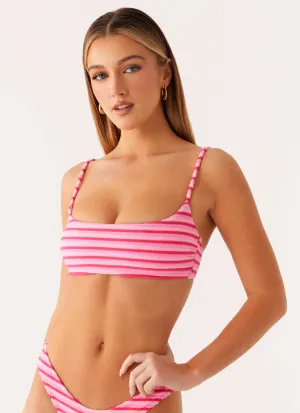 Mauritius Bikini Top - Pink Stripe Abdominal Compression Zone Double Layered Fabric