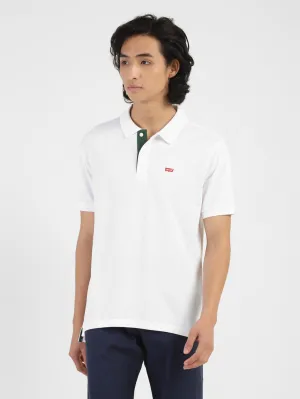 Men's Solid Polo T-shirt White Unstructured Silhouette Beach Ready