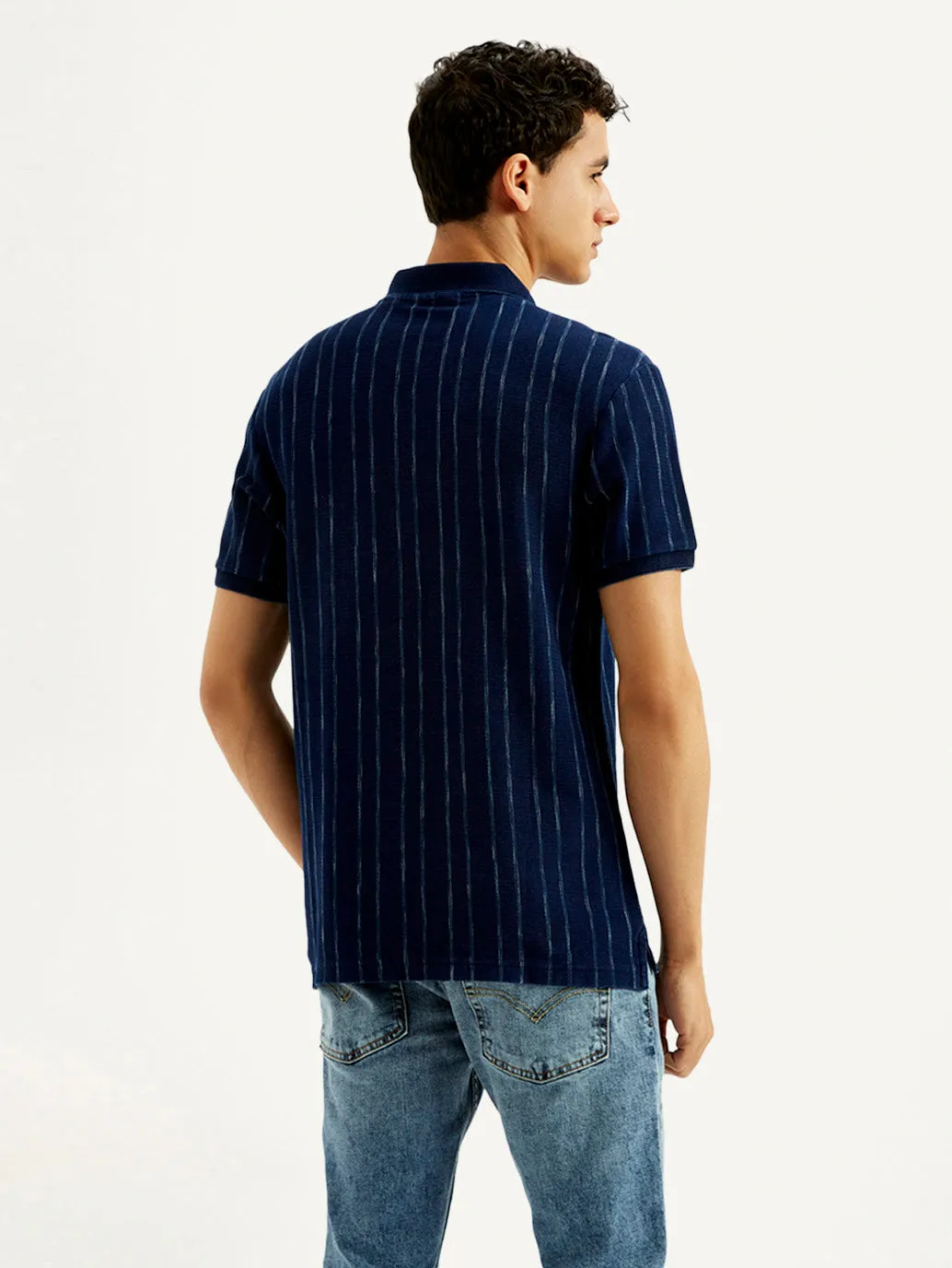 Relaxed Comfort Curved Hemline Men's Striped Slim Fit Polo T-shirt