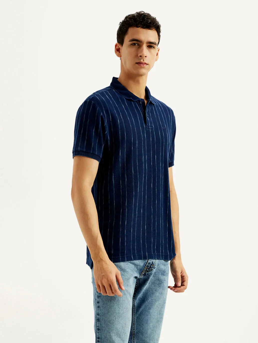 ComfortStretch Collar Travel Friendly Men's Striped Slim Fit Polo T-shirt
