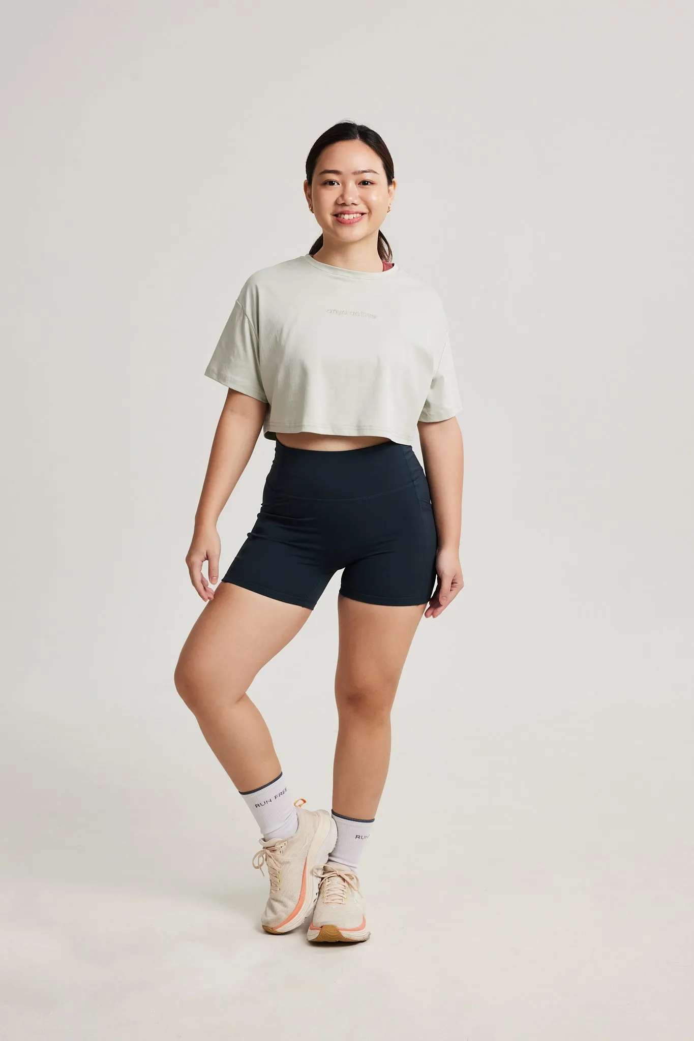 Oversized Crop Tee in Slate Breathable Mesh Panels
