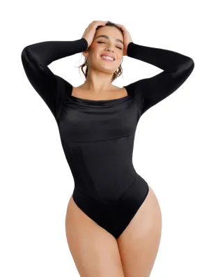 Soft Loose Waterfall Neckline Satin Bodysuit