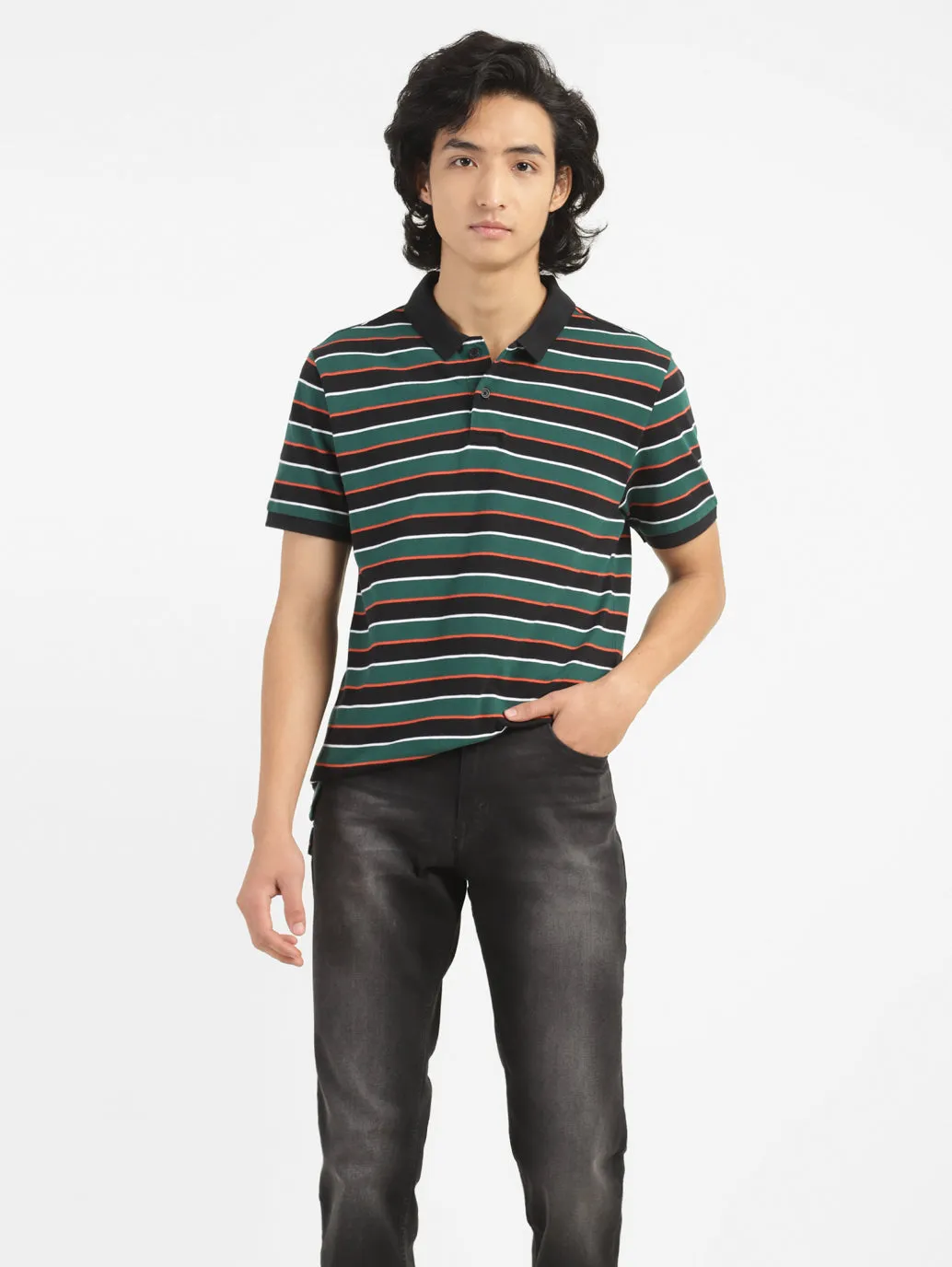 Ventilated Side Gussets Office To Dinner Men's Striped Polo T-shirt