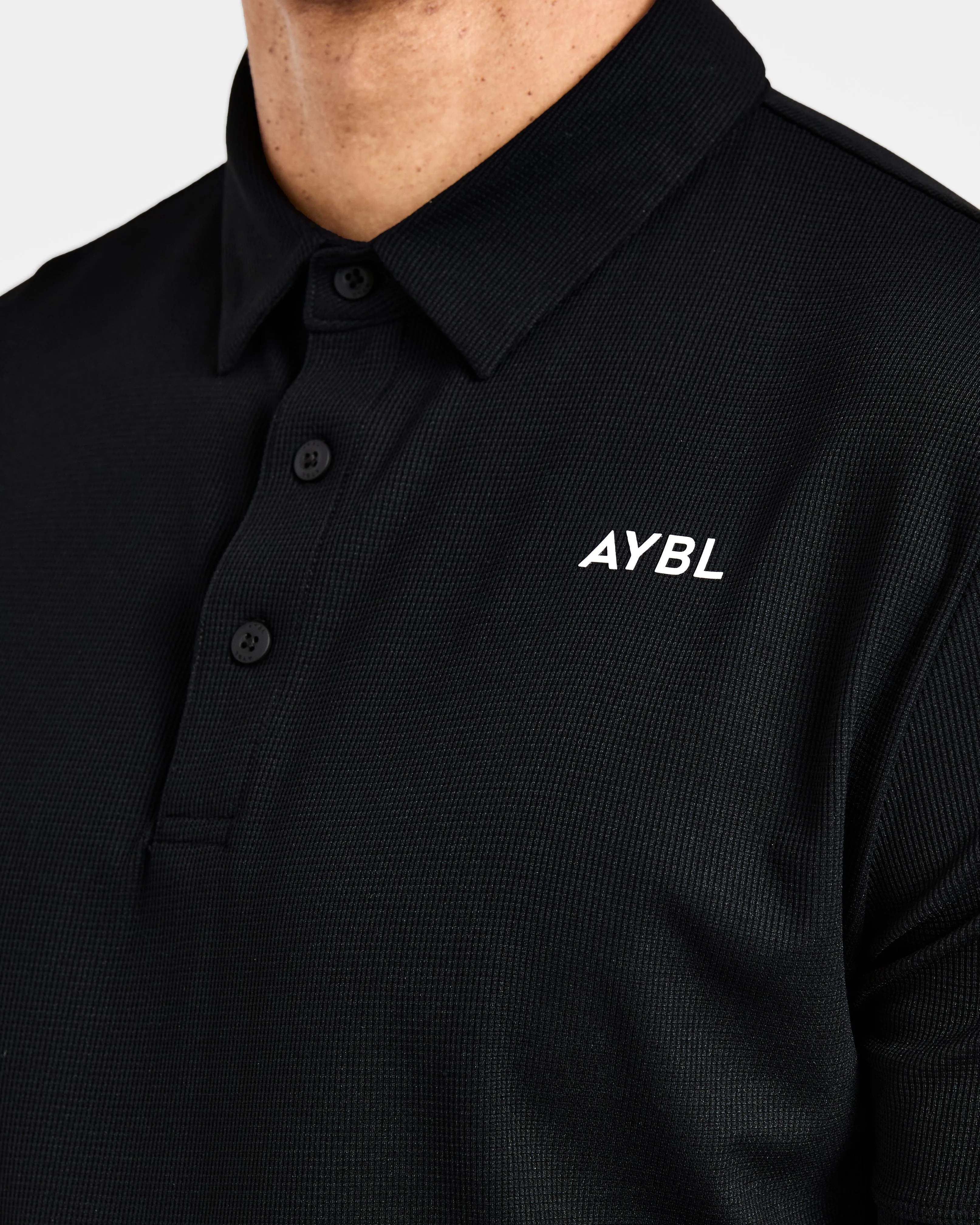 QuickDry Material Herringbone Texture Precision Polo - Black