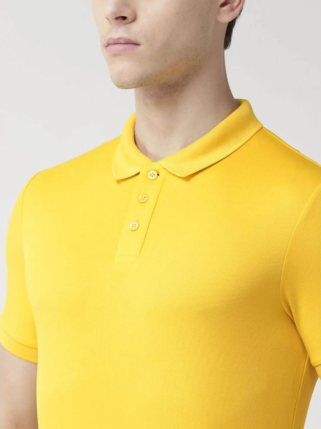 Alcis Men Yellow Solid Polo Collar T-shirt Colorfast Construction Quick-Dry Fabric