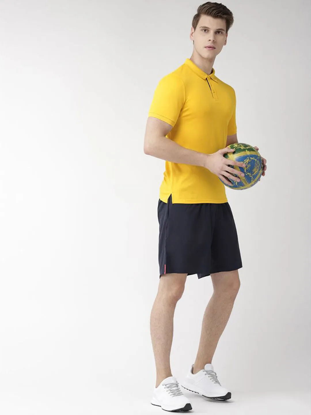 Business casual Urban Casual Alcis Men Yellow Solid Polo Collar T-shirt