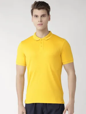 Lightweight Knit Material Alcis Men Yellow Solid Polo Collar T-shirt