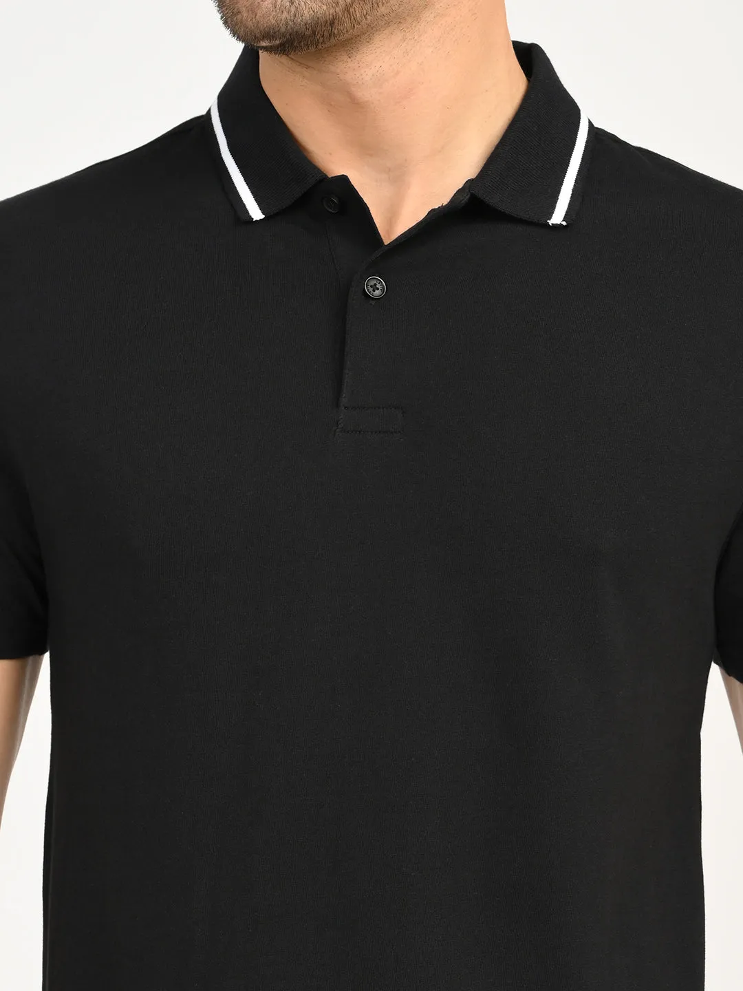 Men's Solid Black Polo T-Shirt Athletic Cut