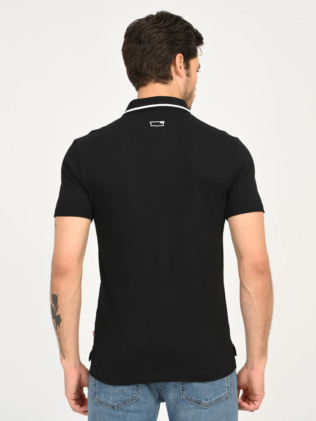 Men's Solid Black Polo T-Shirt Tagless Neck Label