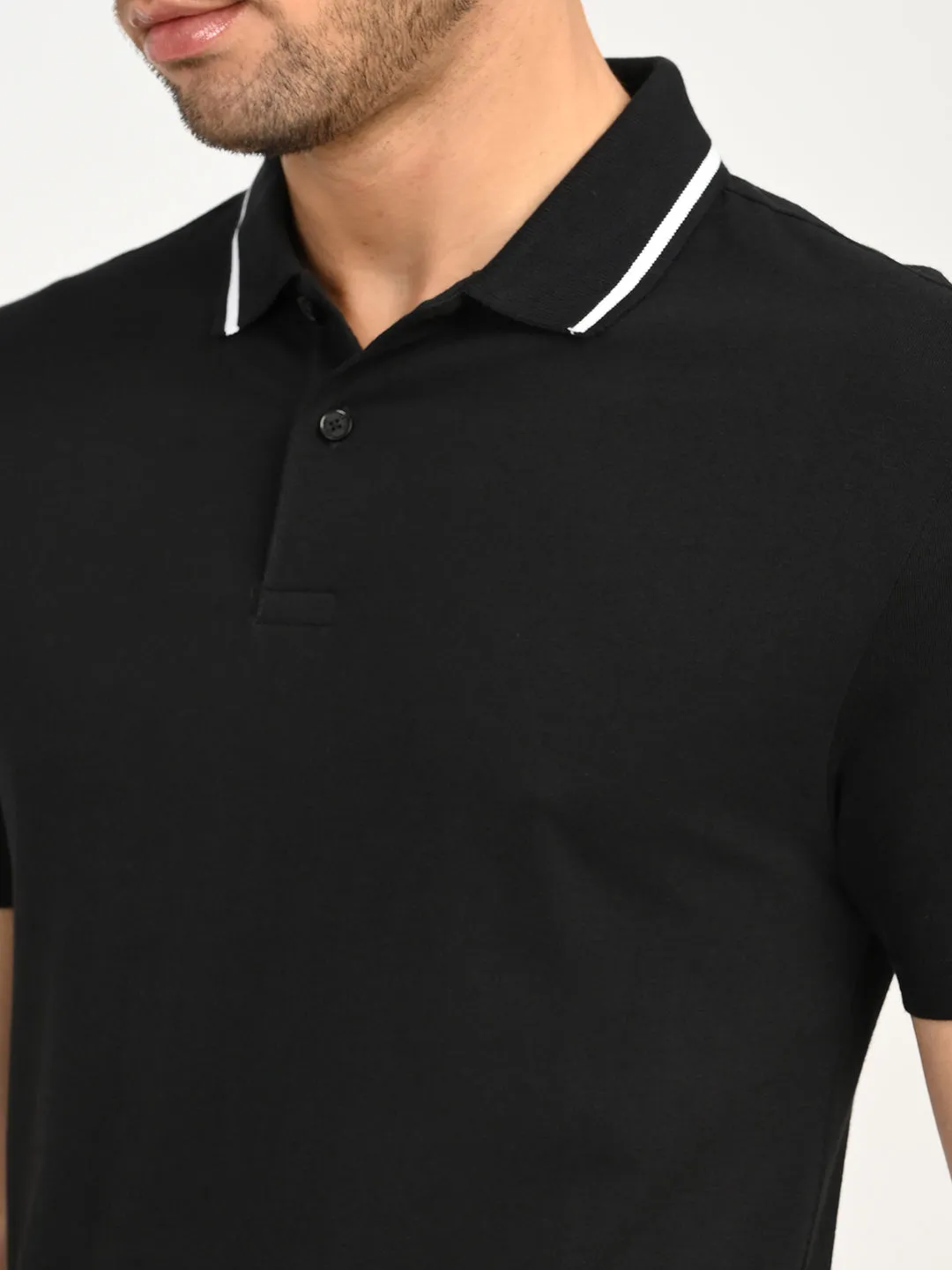 Men's Solid Black Polo T-Shirt SlimFit Design