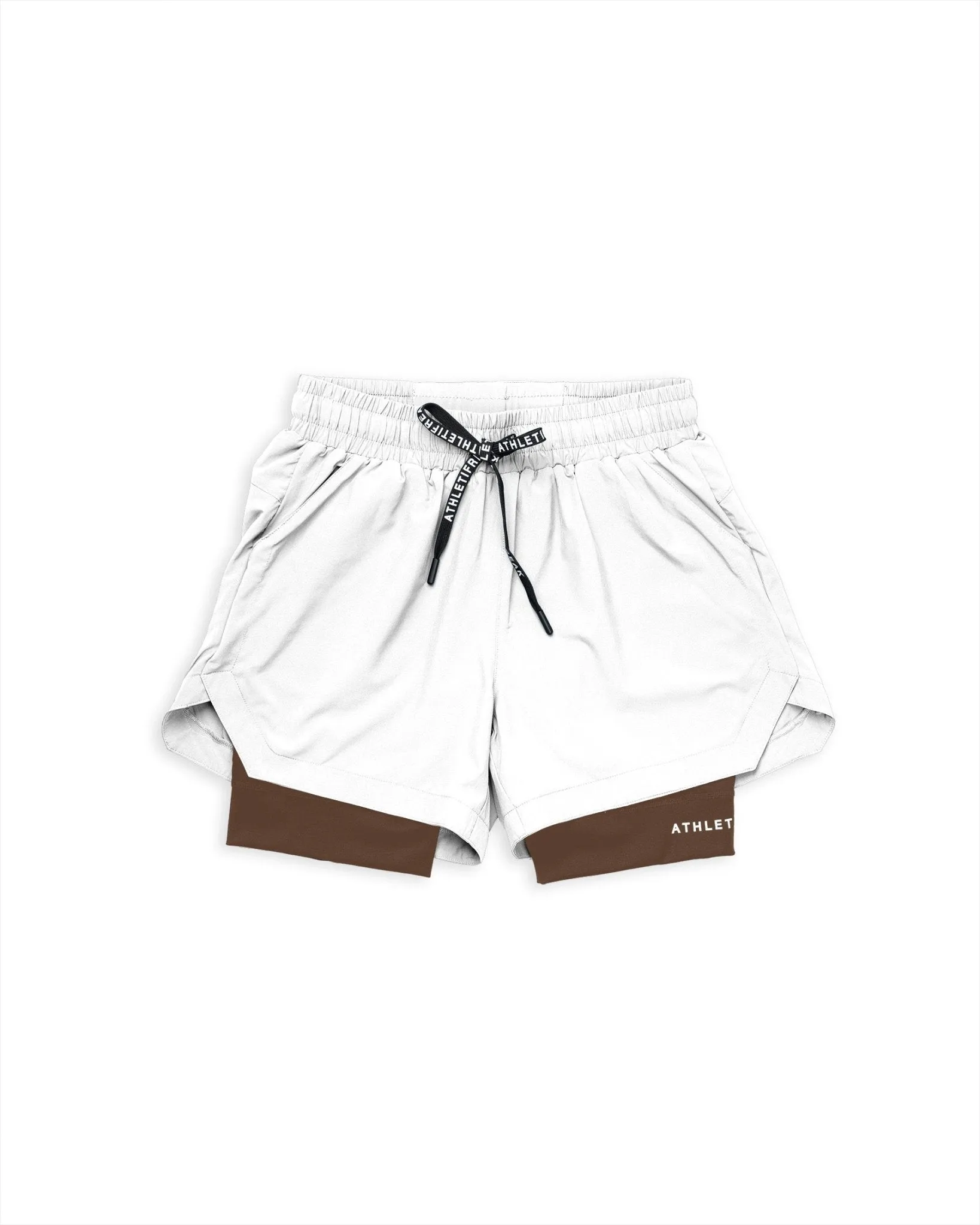 [CORE] Training Shorts 4" - White/Espresso snowboarding apparel Comfortable Stretch