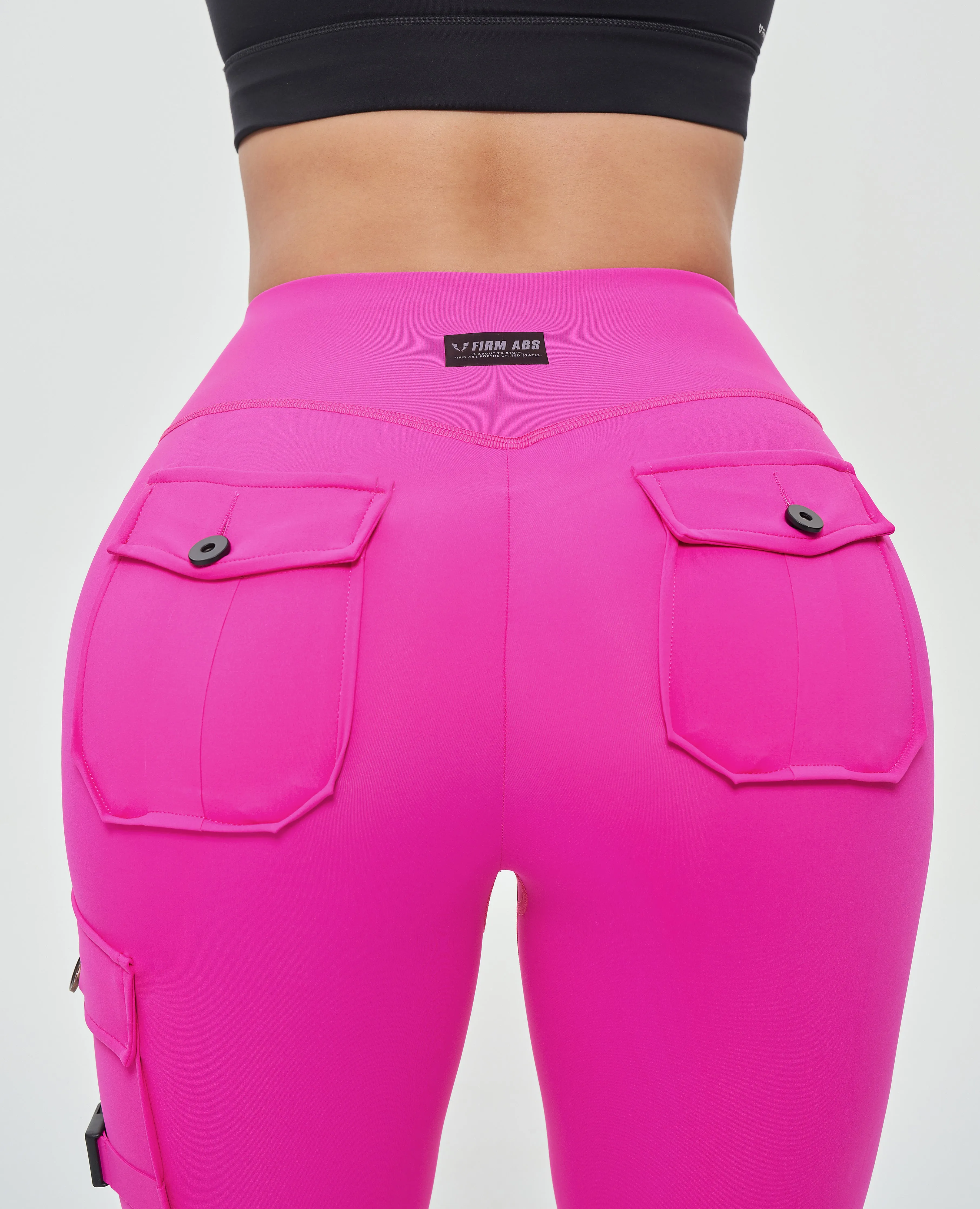 Cargo High Waisted Pocket Leggings - Fuchsia Chafe Resistant Edging Camping Gear Skin Friendly