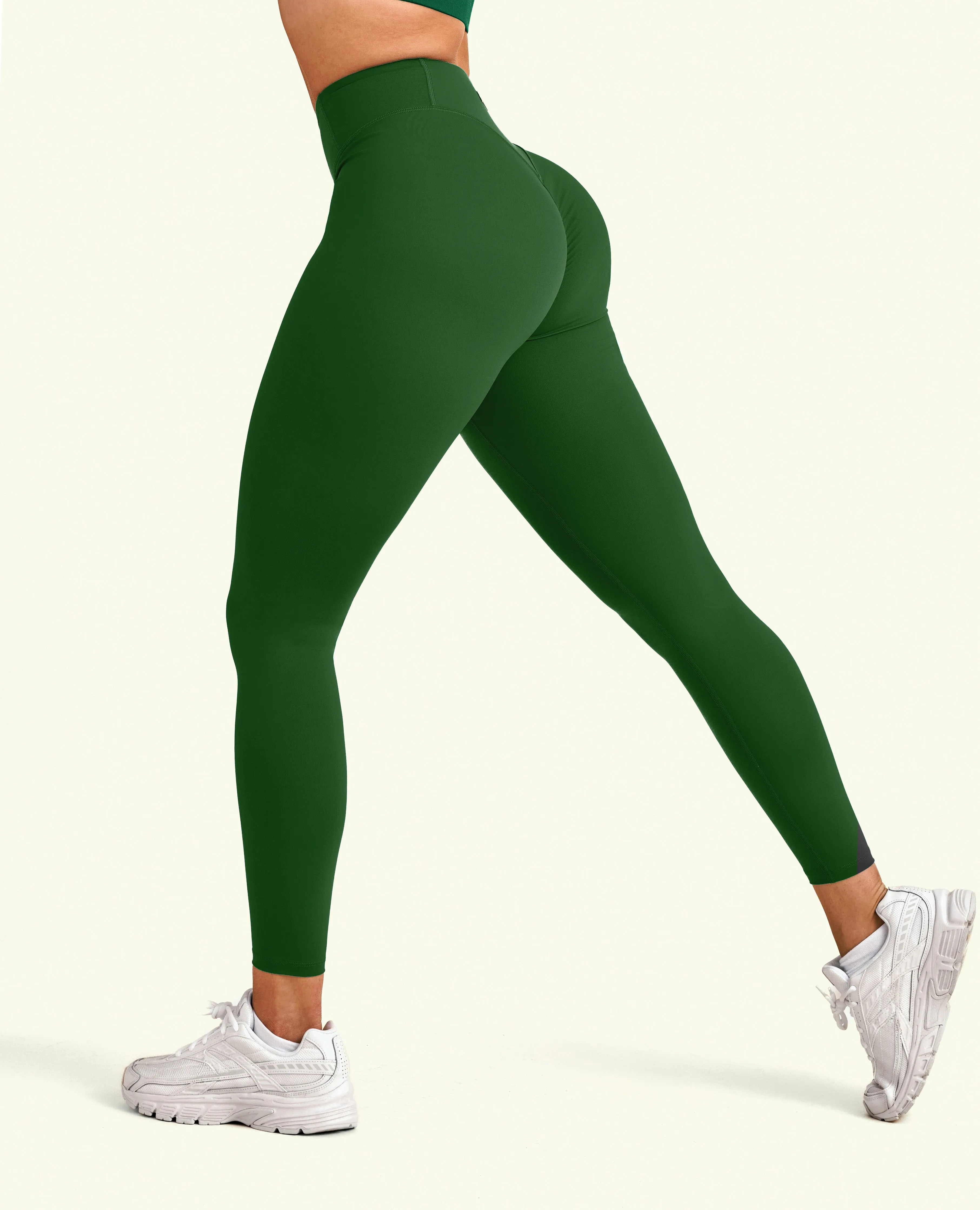 Active High Waist Leggings - Dark Green Minimalist Style Winter Sports