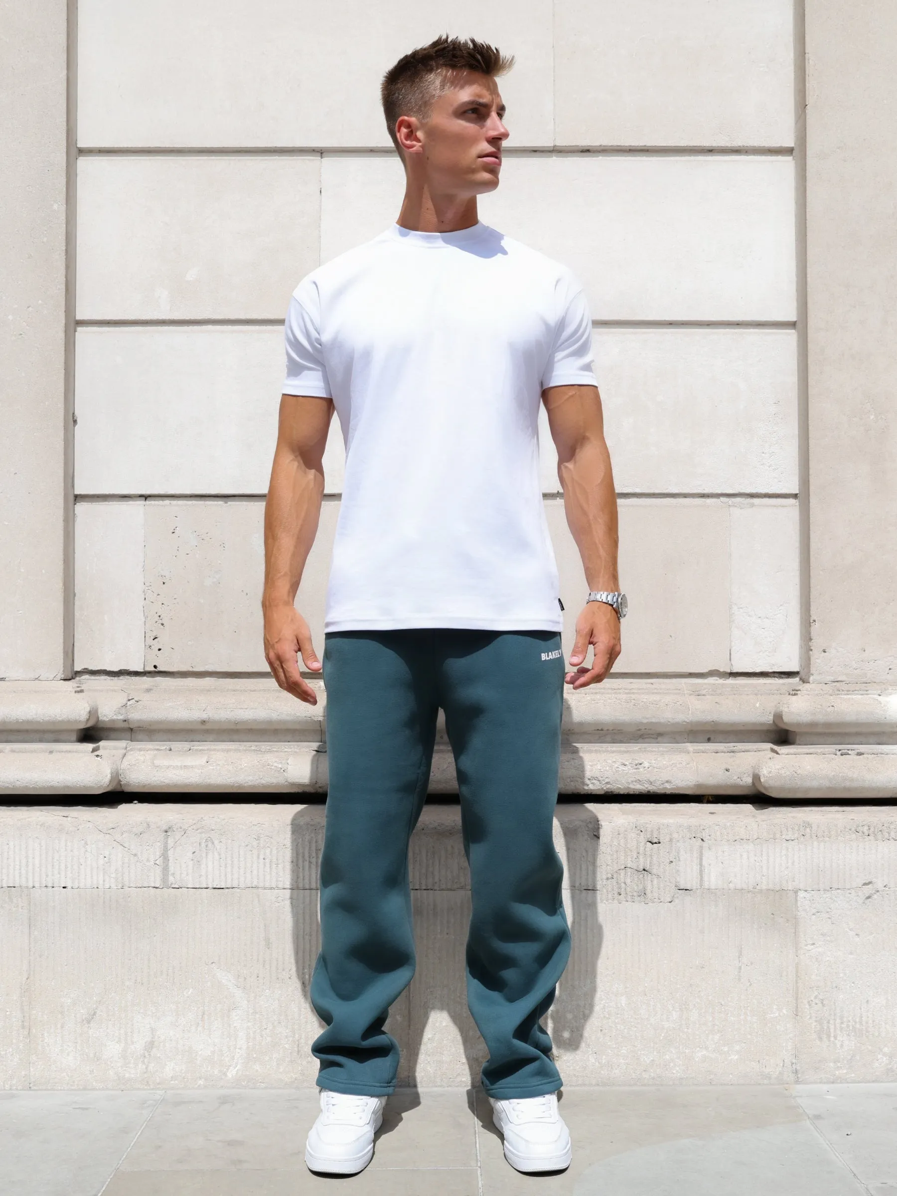 Arlo Wide Leg Sweatpants - Teal Green Breathable Comfort Raw edge