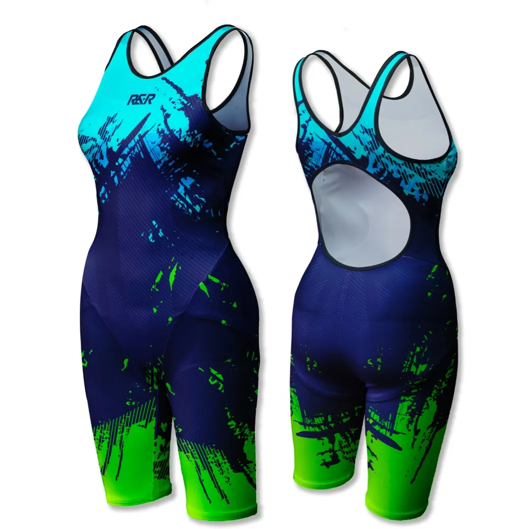Saltwater Resistant Material Cross Back Support Lagoon Splash Women's Open Back Kneeskin Tech Suit Swimsuit
