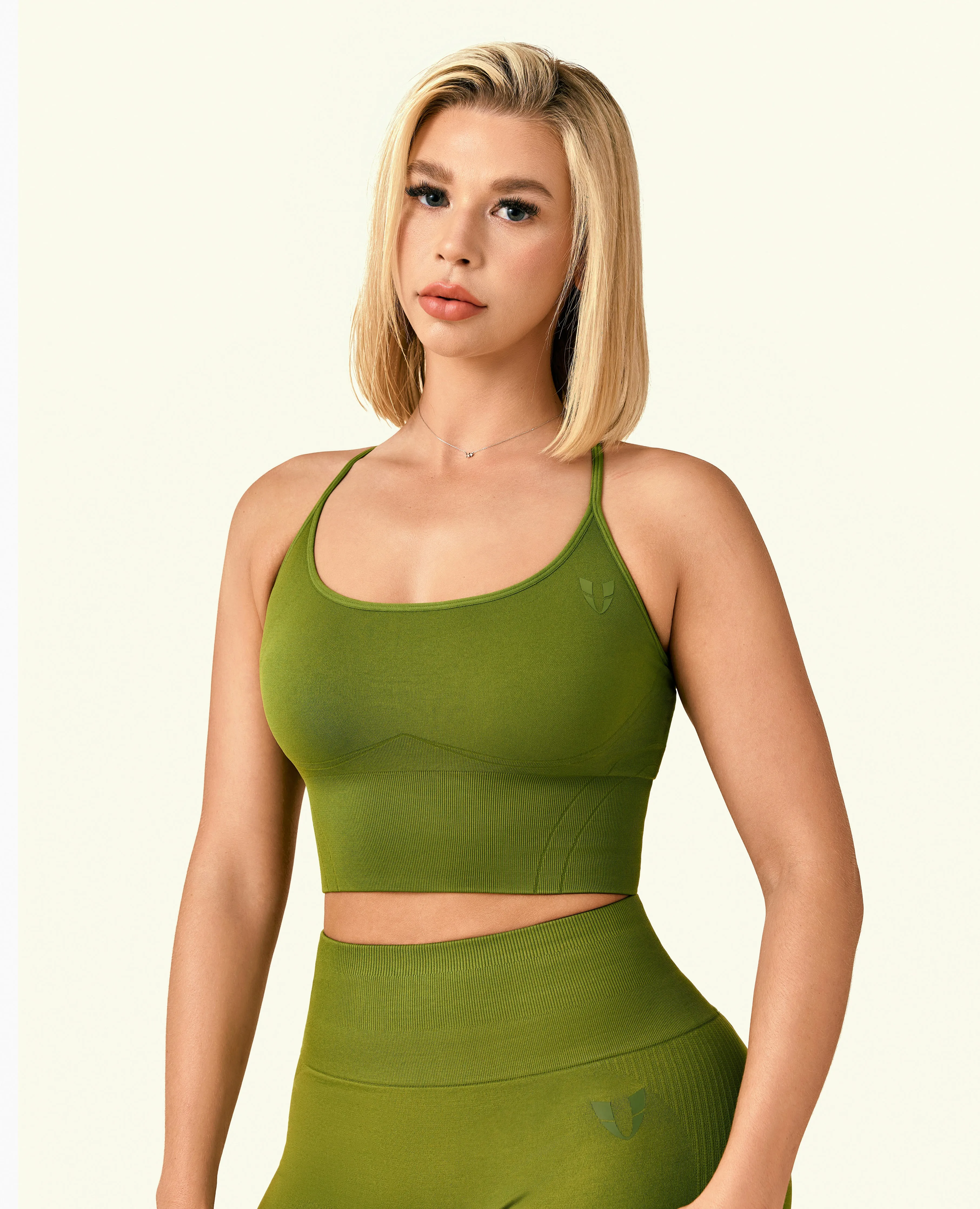 Zipped seams Lightweight Support Energy Strait Strap Longline Top - Grass Green