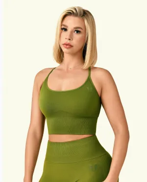 Zipped seams Lightweight Support Energy Strait Strap Longline Top - Grass Green