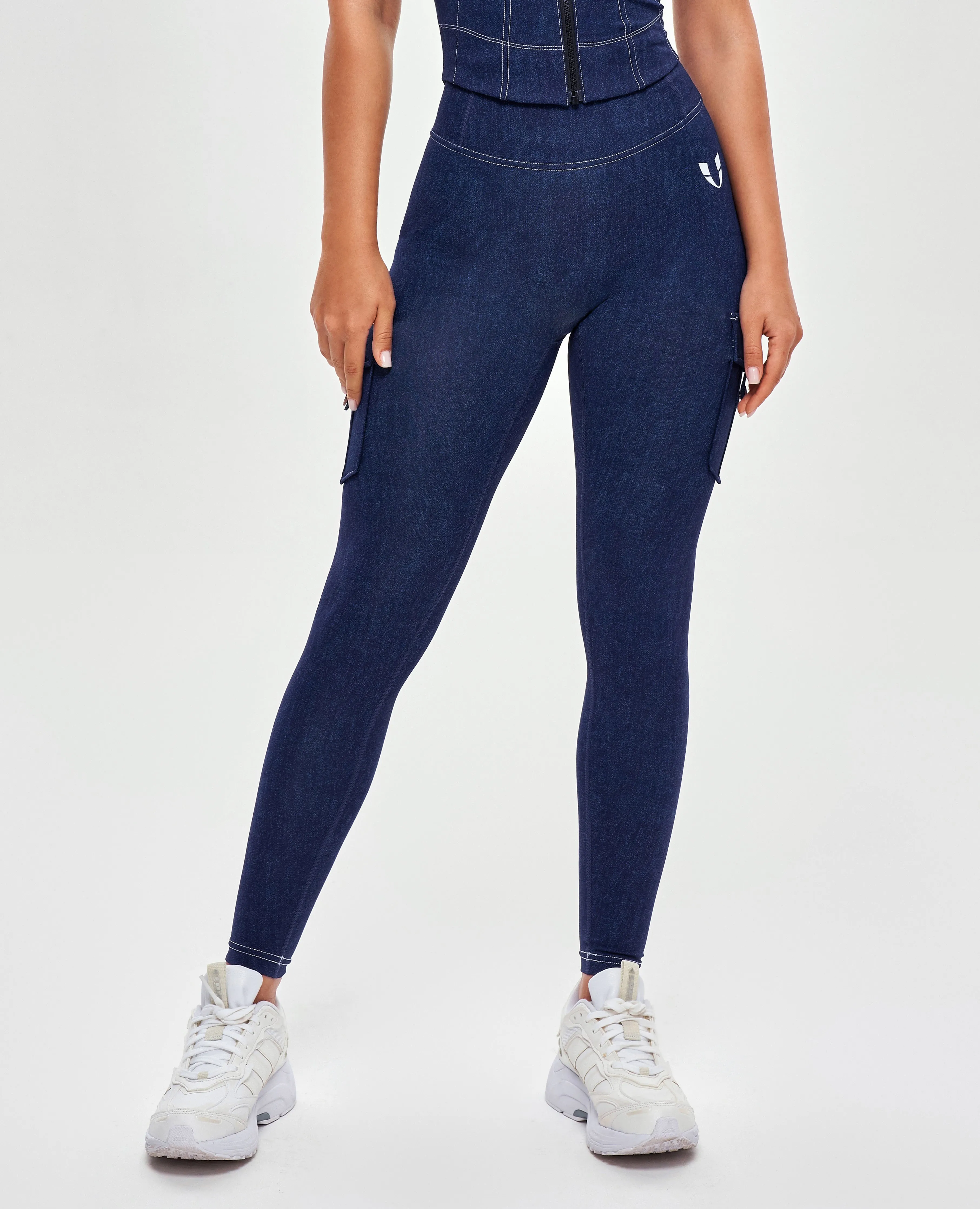 Body Sculpt High Waisted Cargo Leggings - Denim Blue Wear Anywhere