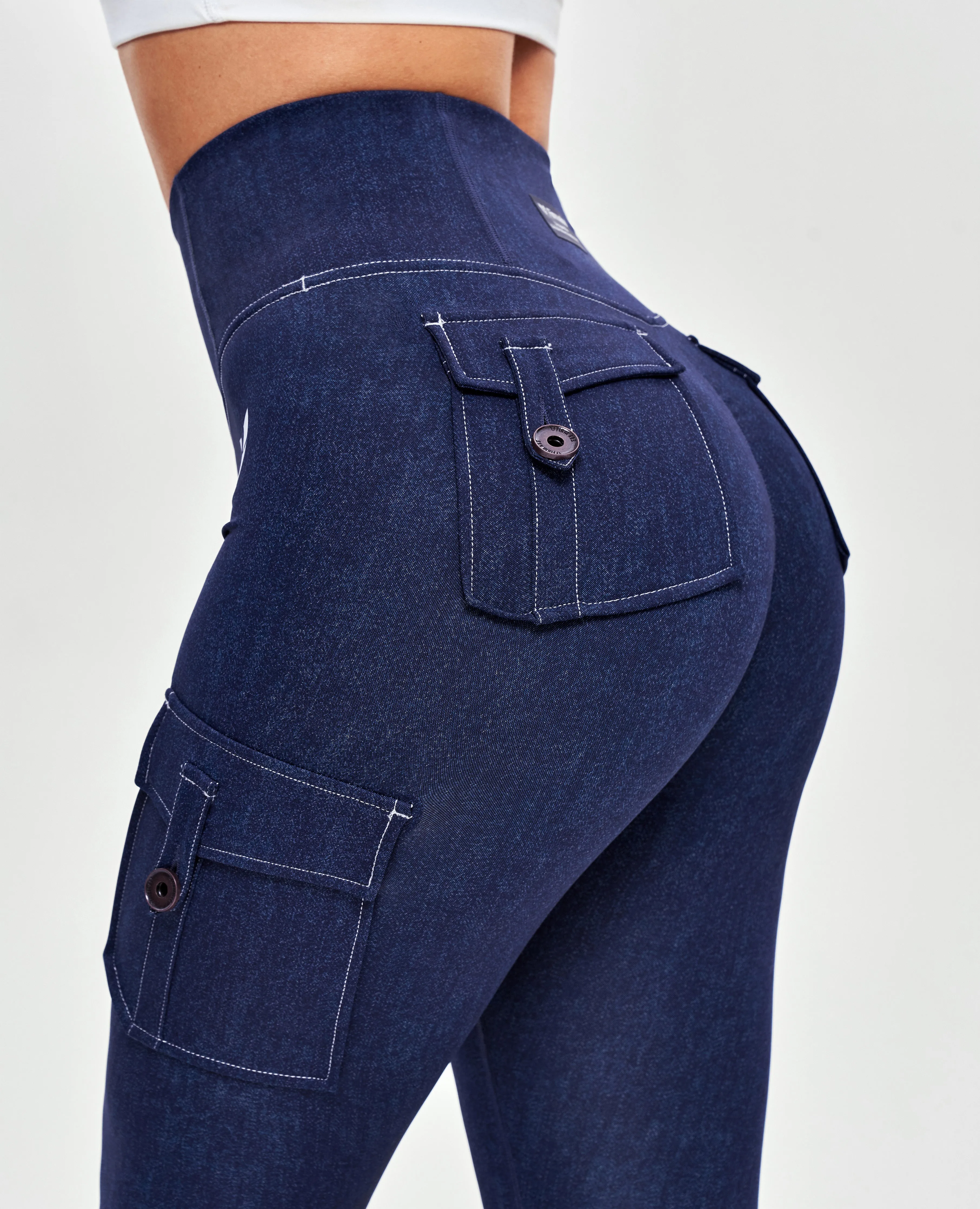 Body Sculpt High Waisted Cargo Leggings - Denim Blue Move Free